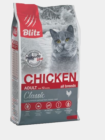 Корм Blitz Classic Chicken для кошек, с курицей, 2 кг