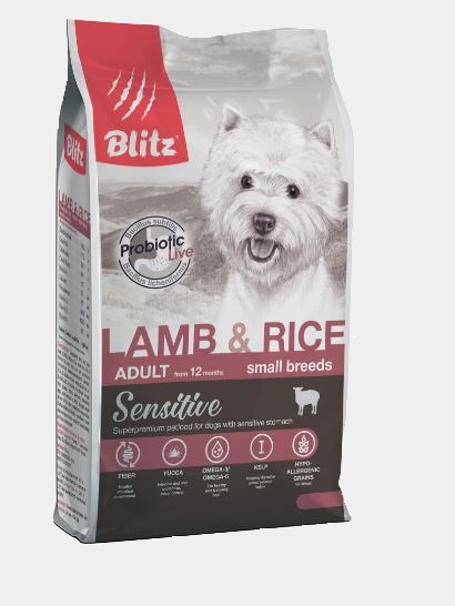 Корм Blitz Sensitive Lamb & Rice Small Breeds для собак малых пород, с ягненком и рисом, 2 кг