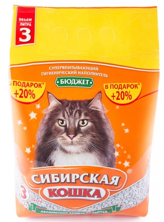 Сибирская Кошка Наполнитель впитывающий Бюджет 3л (1,7кг)