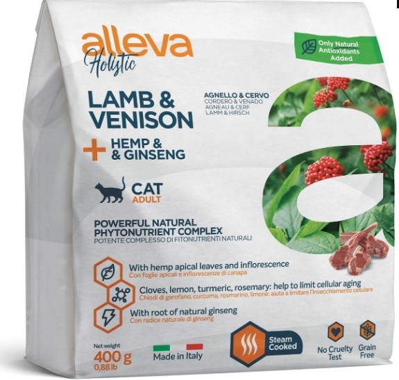 Alleva Holistic Cat Adult Lamb & Venison корм для кошек,ягненок,оленина,конопля и женьшень,400г.