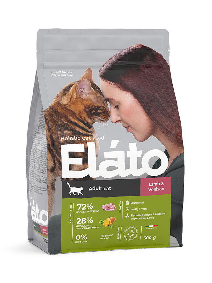Elato Holistic Сухой корм для взрослых кошек с ягненком и олениной 300г.