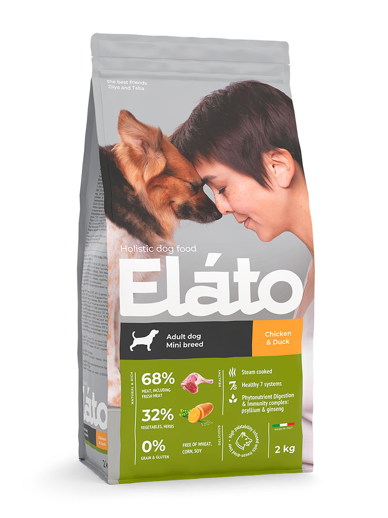 Elato Holistic Сухой корм для взрослых собак мелких пород курица и утка 2кг.