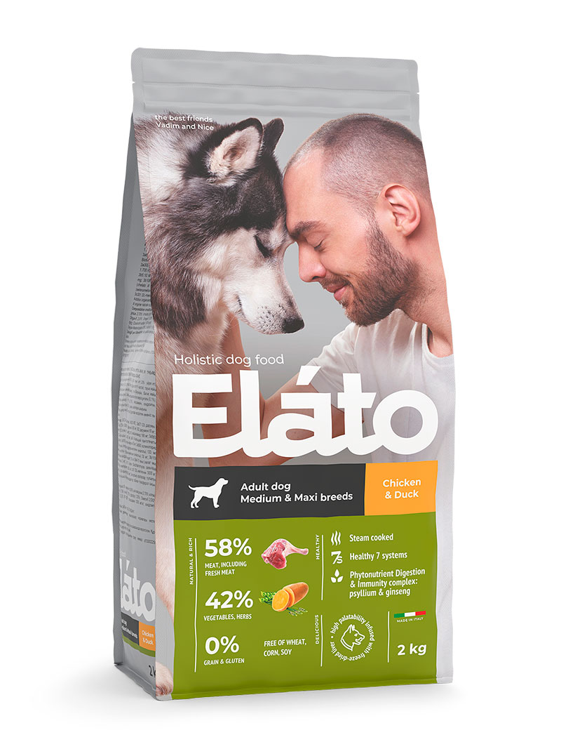 Elato Holistic Сухой корм для взрослых собак средних и крупных пород курица и утка 2кг.