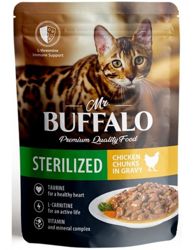 Влажный корм Mr.Buffalo STERILIZED для стерилизованных котов и кошек Цыплёнок в соусе 85гр