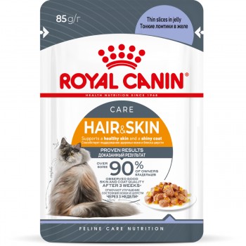 Роял Канин Hair&Skin Care паучи для кошек(желе)для поддержания здоровья кожи и красоты шерсти.85г.