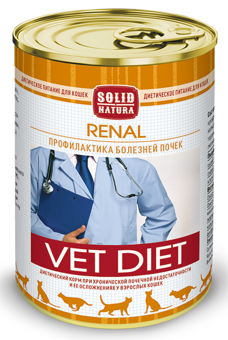 Корм Solid Natura Vet Diet Renal (консерв.) для кошек, профилактика болезней почек, 340 г
