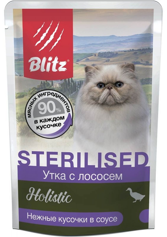 Blitz Holistic влажный корм для стерилизованных кошек Утка с лососем в соусе. 85 г