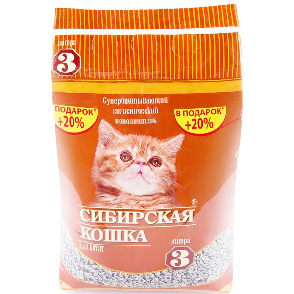 Сибирская кошка Наполнитель для котят супервпитывающий, гигиенический, 3л (2.2кг)