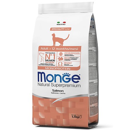 Monge Cat Speciality Line Monoprotein Adult сухой корм для взрослых кошек, из лосося 1,5 кг