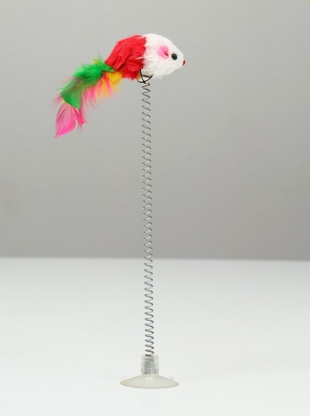Дразнилка "Мышь на присоске", искусственный мех с цветными перьями,24 см, мышь микс цветов