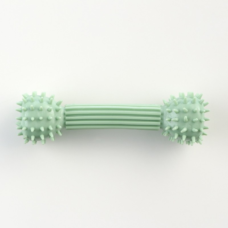 Игрушка для лакомств и сухого корма "Гантель", TPR, массажная, 14 х 4 см, зелёная