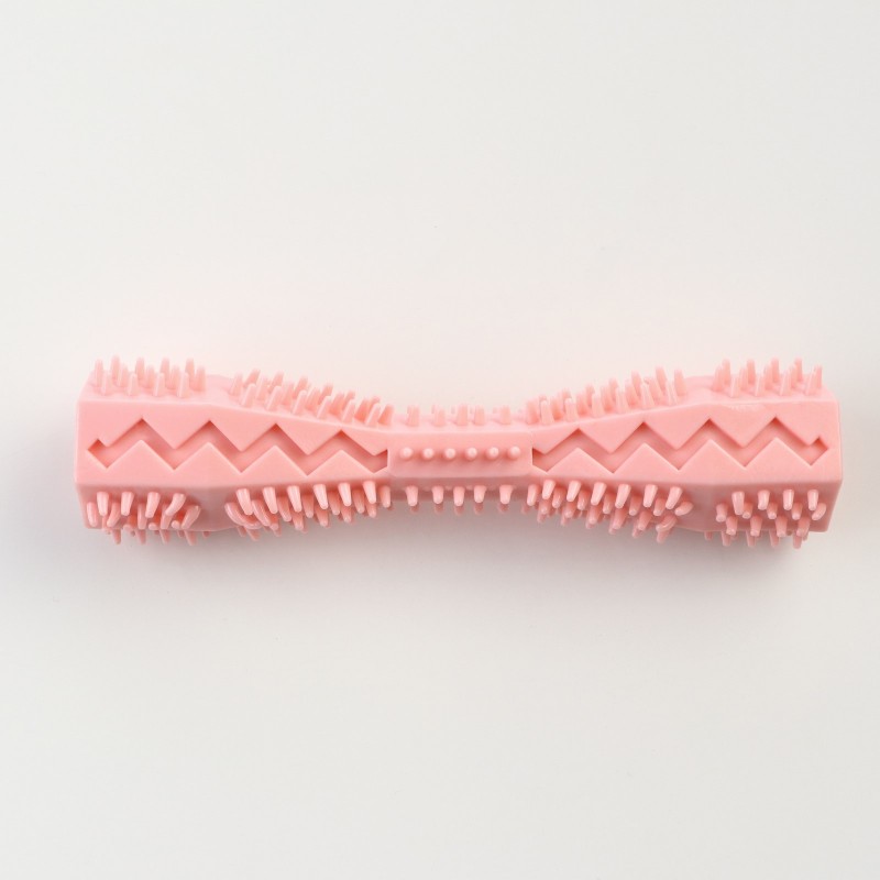 Игрушка для лакомств и сухого корма "Чистилка", TPR, массажная, 14 х 3,6 см, розовая