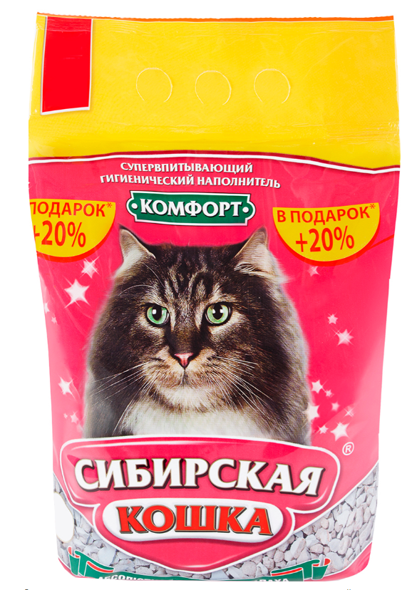 Сибирская кошка Комфорт наполнитель для кошек, супервпитывающий, гигиенический, 2.5кг (3кг)