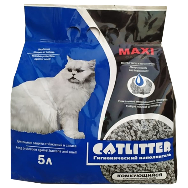Cat Litter Carbon MAXI Наполнитель для кошек комкующийся с Активированным Углём 5л