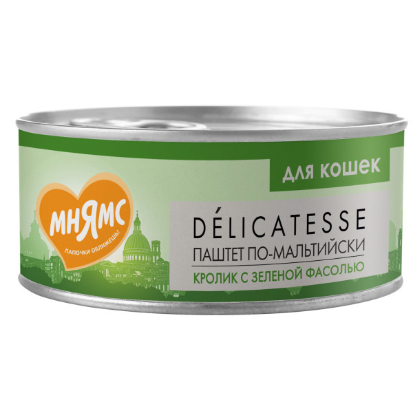 Мнямс Delicatesse "Паштет по-мальтийски" консервы для кошек с кроликом и зеленой фасолью, 100гр