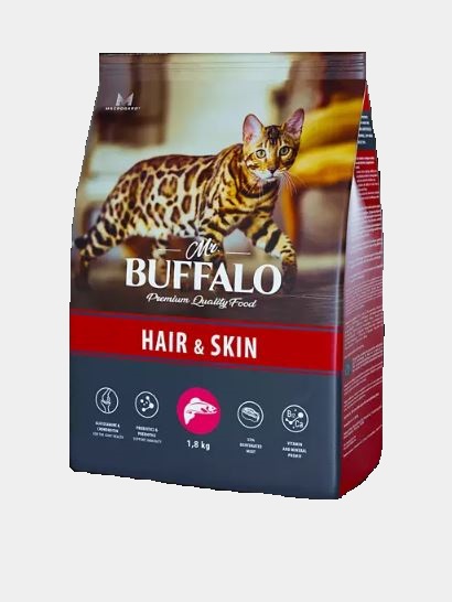 Mr.Buffalo HAIR & SKIN сухой корм с лососем для взрослых кошек и котов с чувствительной кожей 1,8кг