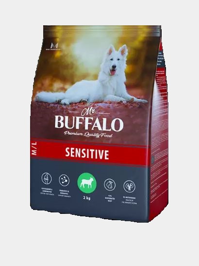 Mr.Buffalo SENSITIVE сухой корм для взрослых собак с чувствительным пищеварением ягненок 2кг
