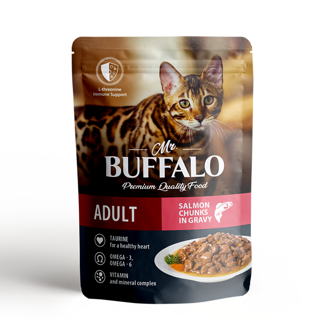 Влажный корм Mr.Buffalo для взрослых кошек HAIR & SKIN Лосось в соусе 85гр