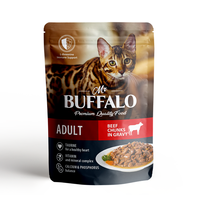 Влажный корм Mr.Buffalo для взрослых кошек Говядина в соусе (мяса 58%) 85гр.