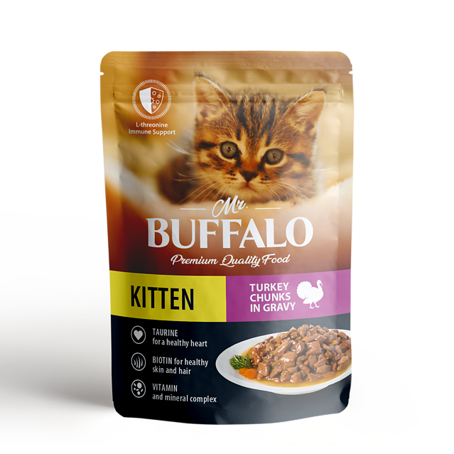 Влажный корм Mr.Buffalo для котят Индейка на пару в соусе (мяса 58%) 85гр.
