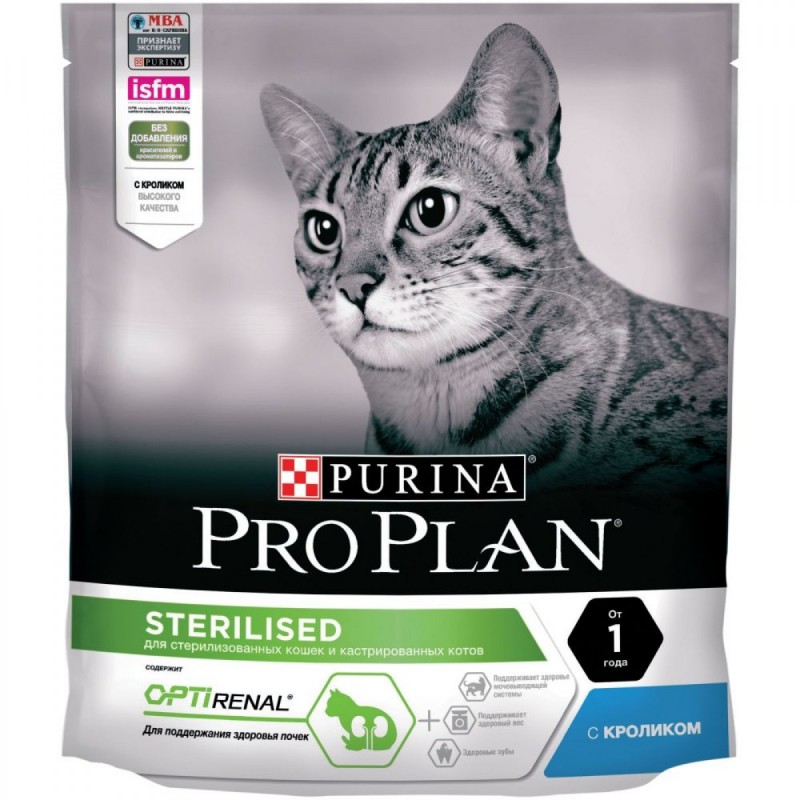 PRO PLAN Sterilised OPTI RENAL сухой корм для кошек для поддержания здоровья почек, с кроликом 200гр