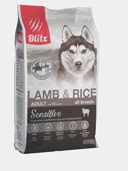 Корм Blitz Sensitive Lamb & Rice для собак, с ягнёнком и рисом, 2 кг