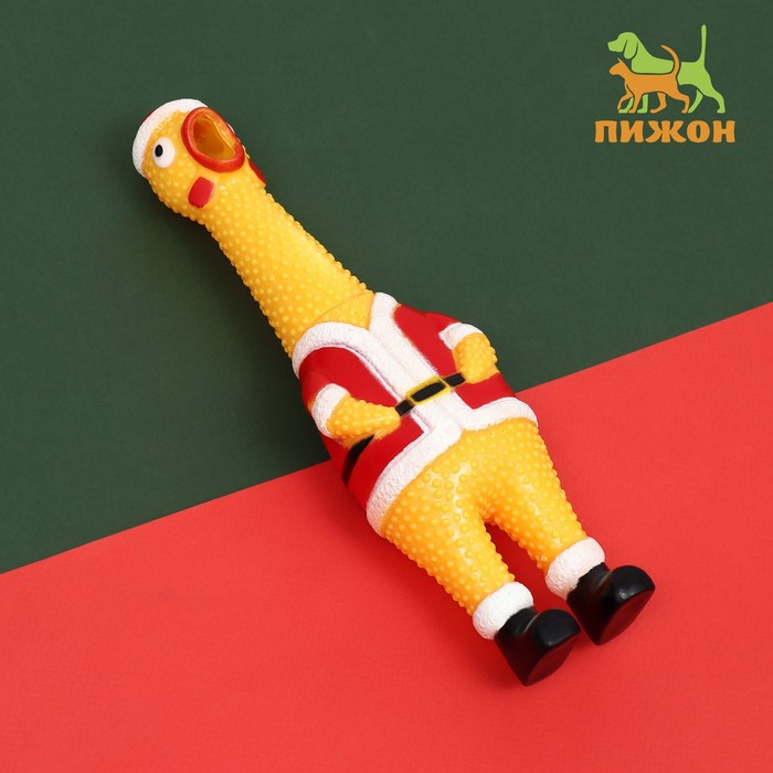 Игрушка для собак пищащая "Новогодняя задумчивая курица" 28 см цвета микс