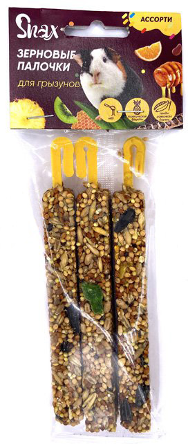 Лакомство Snax Plus зерновые палочки,ассорти (тропические фрукты,мед,рожковое дерево),3шт