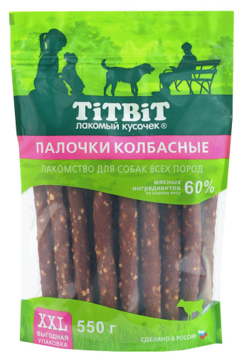 TiTBiT лакомство для собак,палочки колбасные,XXL выгодная упаковка,550г.