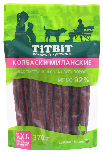 TiTBiT лакомство для собак,колбаски Миланские XXL выгодная упаковка,370г.