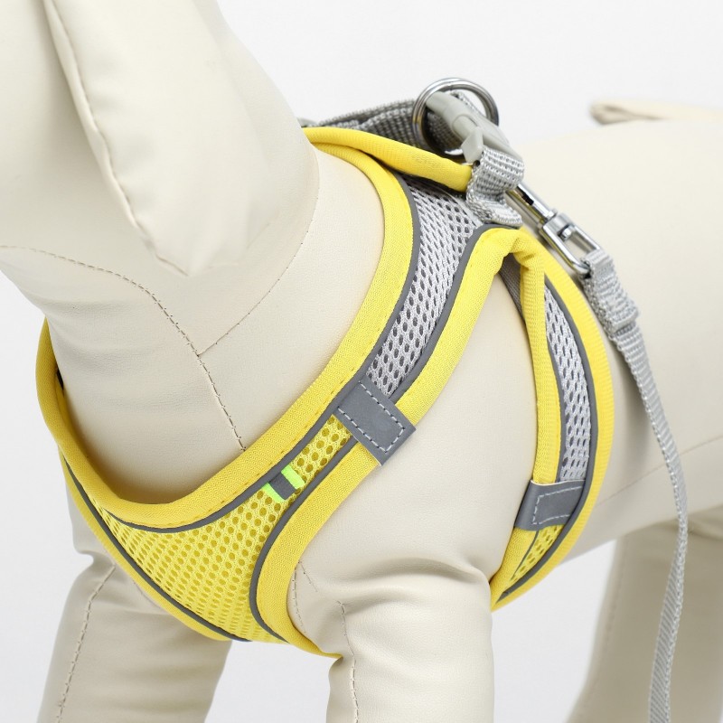 Комплект с мягкой шлейкой, быстросъемный, XS поводок 150 х1,5см, ОШ 29-32 ОГ 31-34см, жёлтый