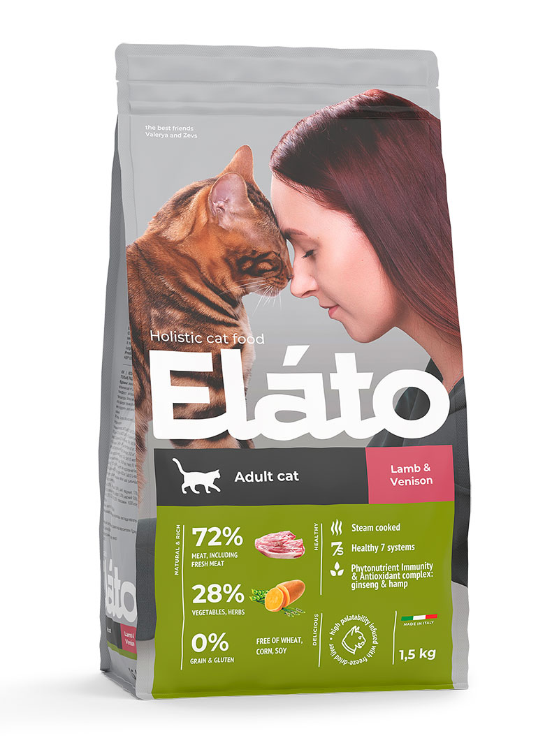 Elato Holistic Сухой корм для взрослых кошек с ягненком и олениной 1.5кг