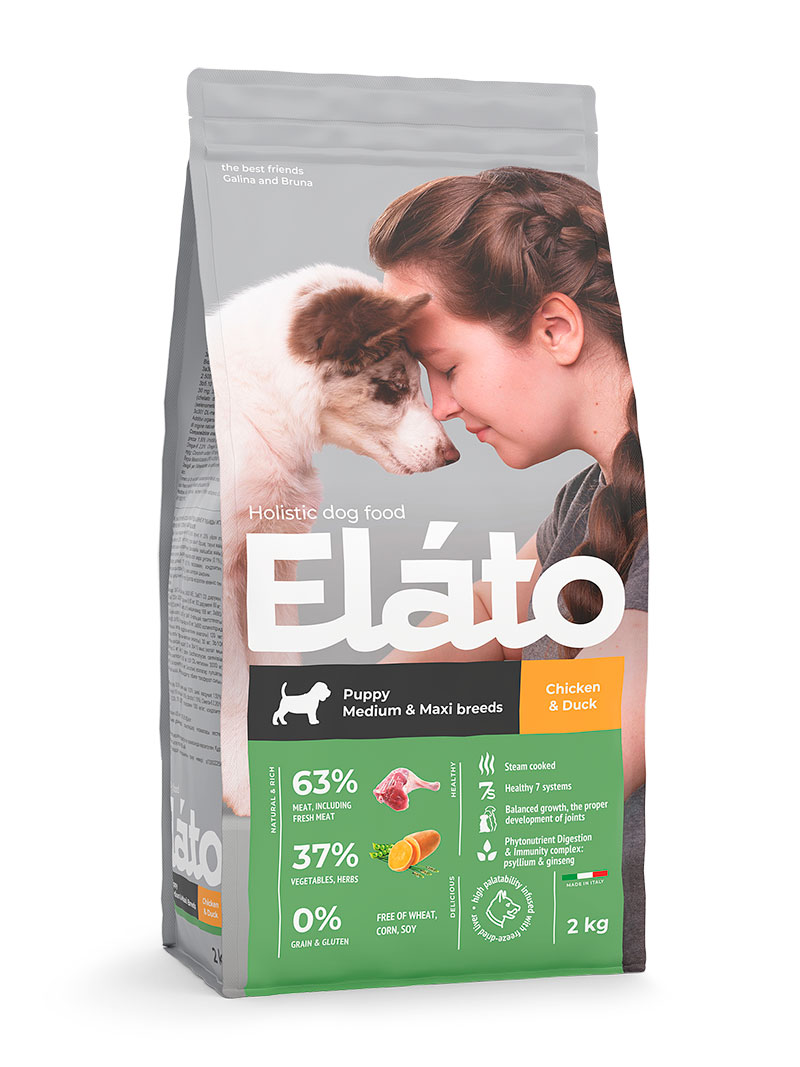 Elato Holistic сухой корм НА РАЗВЕС для щенков средних и крупных пород с курицей и уткой 0,5кг.