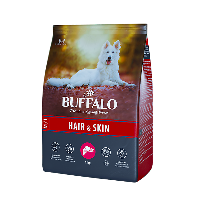 Mr.Buffalo HAIR & SKIN сухой корм для взрослых собак всех пород лосось 2кг