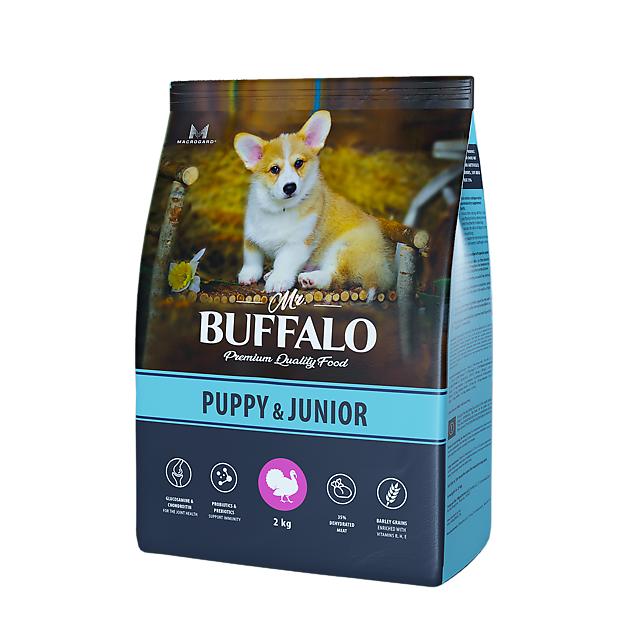 Mr.Buffalo PUPPY & JUNIOR сухой корм с индейкой для щенков c чувствительным пищеварением 2кг.