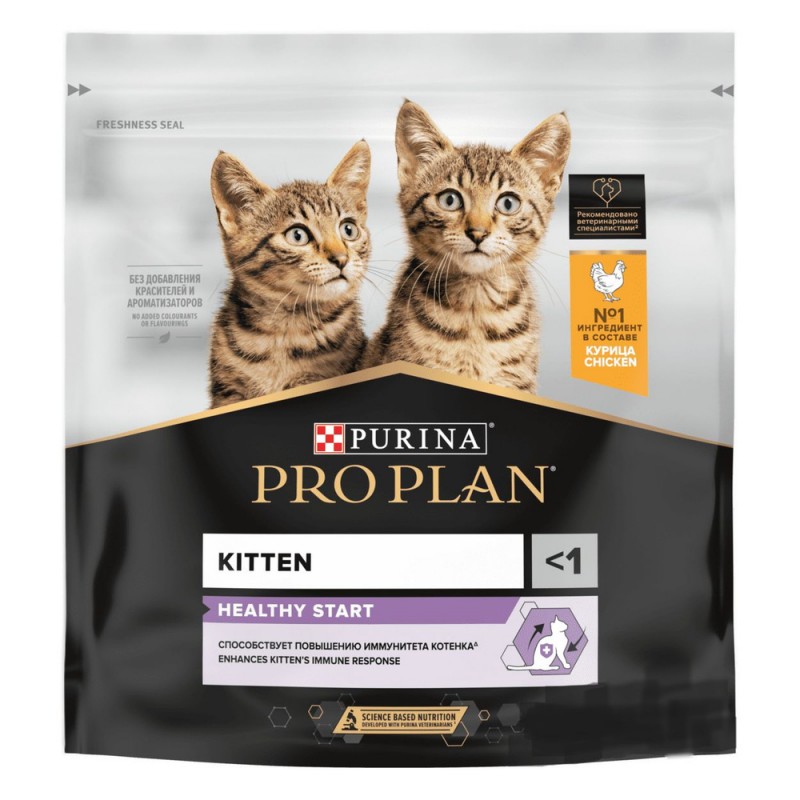 PRO PLAN KITTEN HEALTHY START сухой корм для котят от 1 месяцев, с высоким содержанием курицы, 400 г