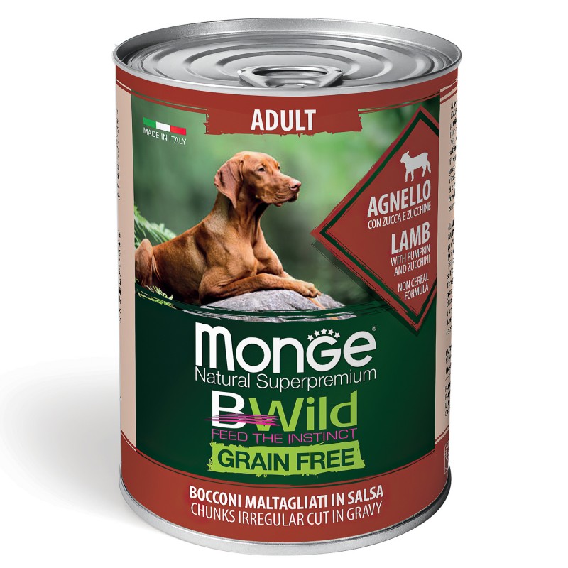 Консервы для собак Monge Dog BWildGRAIN FREEдля взр.соб.беззерн, из ягнёнка,с тыквой и кобач.400 гр.