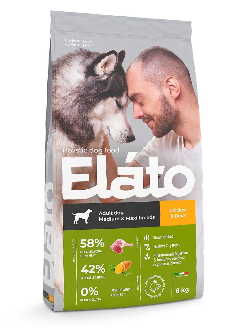 ELATO Holistic сухой корм НА РАЗВЕС с курицей и уткой для средних и крупных пород собак 1кг.