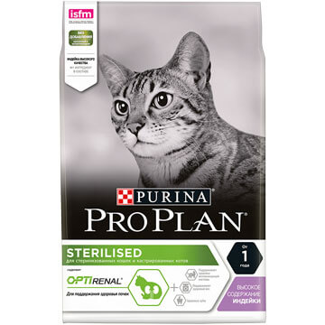 PRO PLAN STERILISED OPTIRENAL для стерилиз.кошек и кастриров.котов, с идейкой 1,5кг