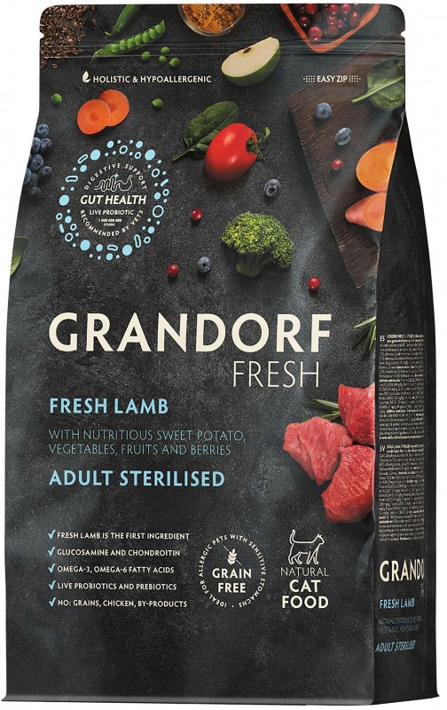 Grandorf Fresh Holistic Sretilised Lumb&Sweet Potato для стерил.кошек,свежее мясо ягненка с бататом.