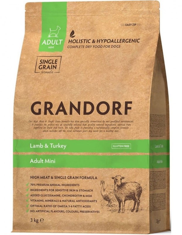 GRANDORF Lamb & Turkey Adult Mini 3 кг - корм сухой для малых пород собак с ягненком и индейкой