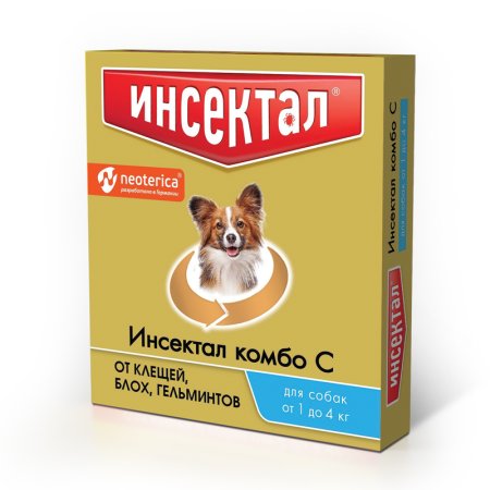 Инсектал (Neoterica) Комбо капли от блох, клещей и гельминтов для собак 1-4 кг.