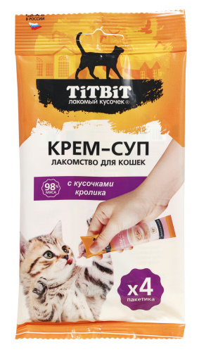 TiTBiT Лакомство для кошек, крем-суп с кусочками кролика, 10 г. х 4шт.