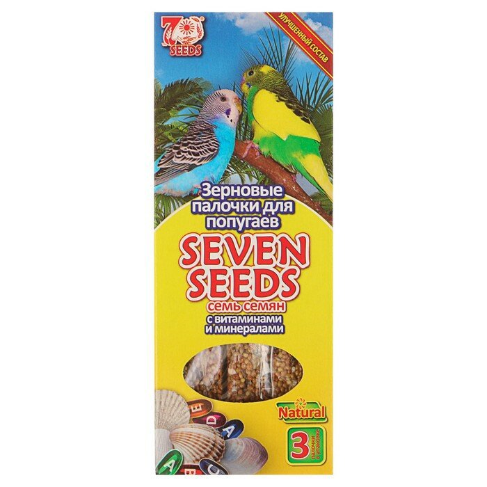 Лакомство для птиц Палочки "Seven Seeds" для попугаев, витамины и минералы, 3 шт, 90 г