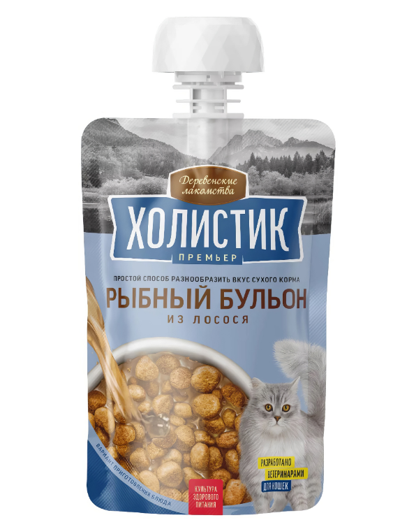Деревенские лакомства Холистик Премьер рыбный бульон для кошек, лосось, 90 г