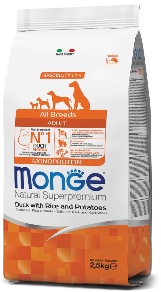 Monge Dog Speciality Line Monoprotein сухой корм для взрослых собак, из утки с рисом 2,5кг