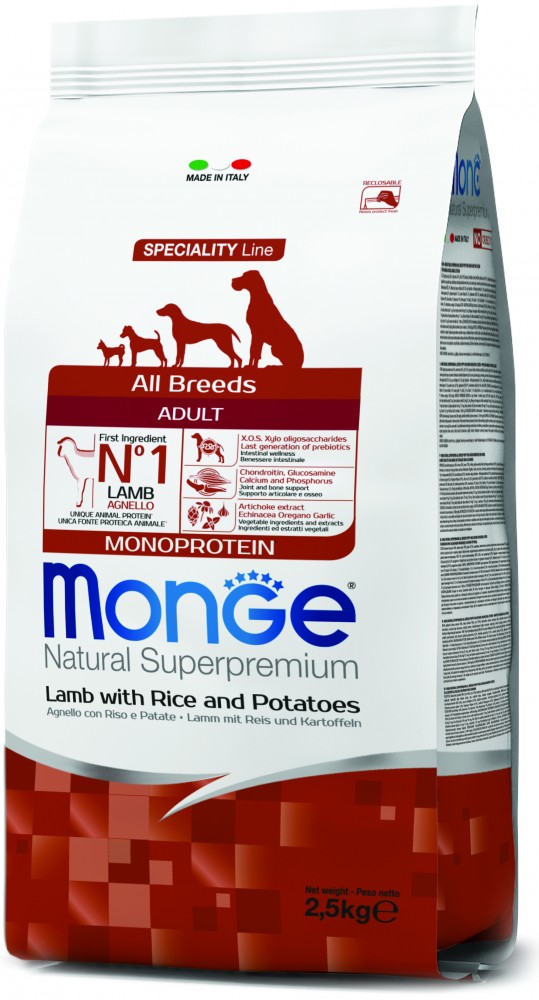 Monge Dog Speciality Line Monoprotein сухой корм для взрослых собак, из ягненка с рисом 2,5кг