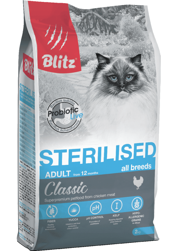 Blitz Classic Sterilised сухой корм для стерилизованных кошек,с курицей, 400 г.