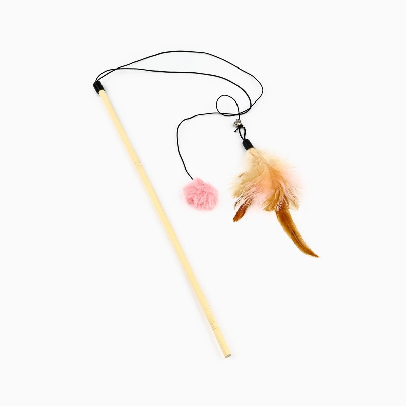 Игрушка дразнилка для кошек с пером и помпоном «Кошечка», микс цветов