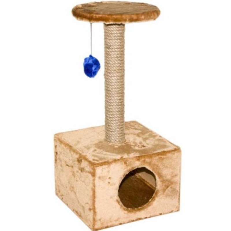 Когтеточка-столбик "Куб" PerseiLine, с площадкой и игрушкой, джут, 35х30х85 см